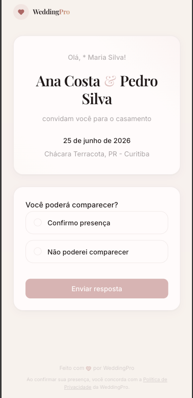 Página de RSVP no celular do convidado